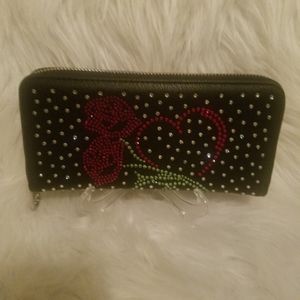 HEART AND ROSE RHINESTONE WALLET